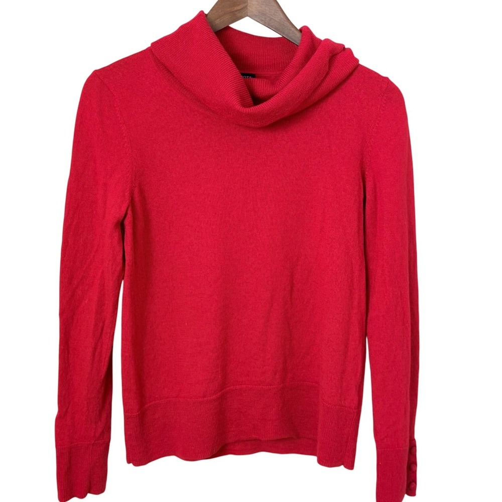 Talbots Women's Sweater Medium Red Pure Merino Wool Cowl Neck Classic‎